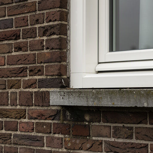 Detailopname kunststof kozijn wit op bakstenen gevel jaren 30-woning Kampen