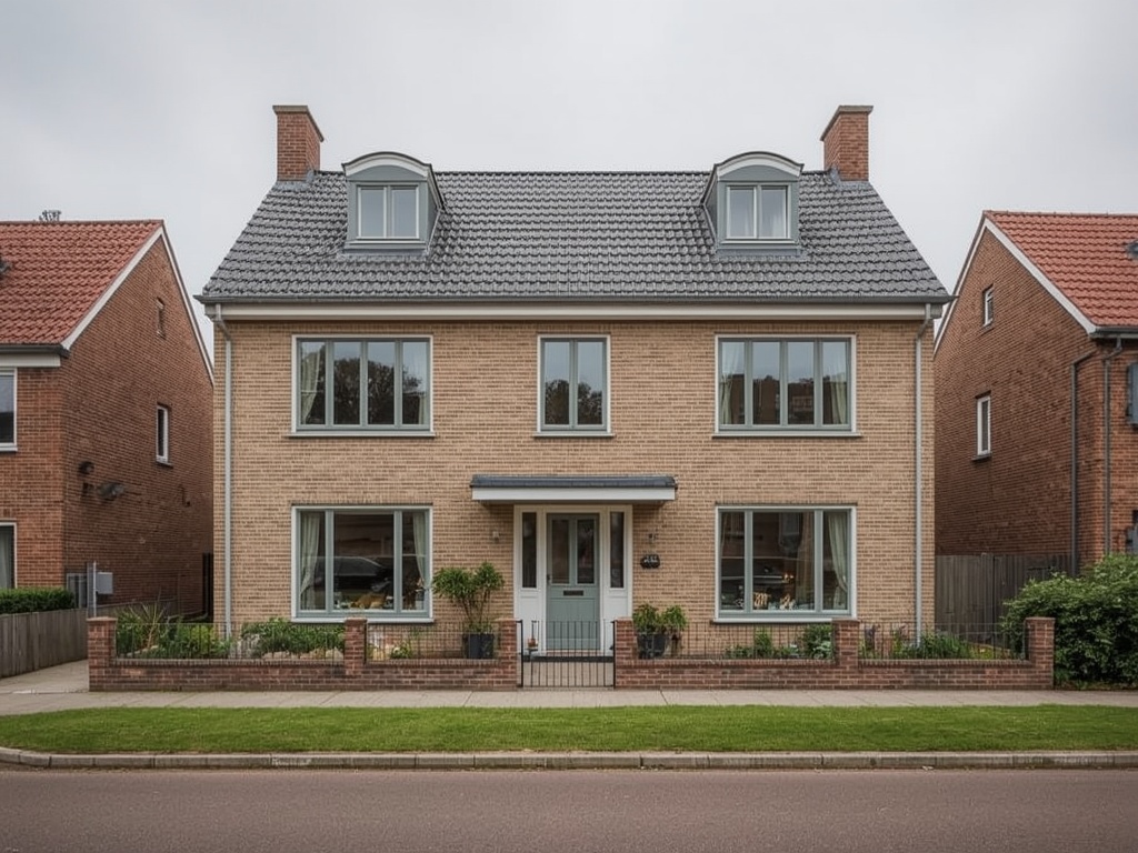 Moderne rijtjeswoning in Hasselt met zwarte kunststof kozijnen en bakstenen gevel