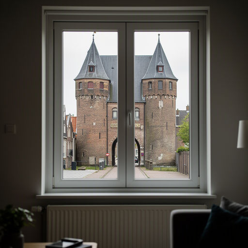 Interieur van een woning in Hasselt met uitzicht door kunststof kozijnen op de gracht