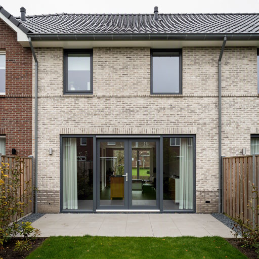 Witte kunststof hefschuifpui met HR++ glas in een rijtjeswoning