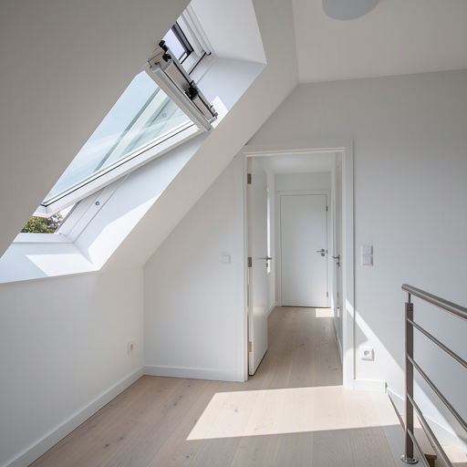 Antraciet kunststof dakraam in dakopbouw met stadsuitzicht